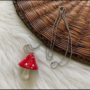 Red Mushroom Necklace on 20” stainless Ball chain